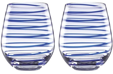 Kate Spade New York Charlotte Street 2Pc Stemless Wine Glass, 2 Count (Pack of 1), Blue