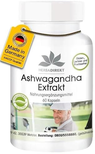 Extracto de Ashwagandha – 1000mg por dosis diaria - Withania somnifera – 5% de Withanólidos – Vegano – 60 Cápsulas | HERBADIREKT by Warnke Vitalstoffe - Calidad de farmacia alemana
