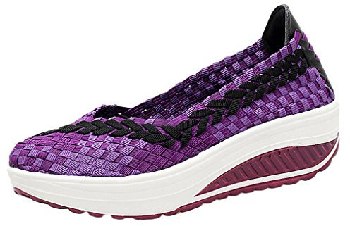 Donne Elegante Scarpe con Zeppe Tessere Sandali Piattaforma Fondo Spesso Sneaker Plateau Viola 35