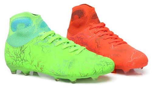 WELRUNG Men's Women's FG Cleats Training Athletic Non-Slip Long Studs High-Top Football Soccer Shoes for Youth Couple 9.5/8 US Orange Green