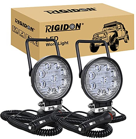 RIGIDON 2 Pcs Led arbeitsscheinwerfer mit magnetfuß, 12V 24V 4 Zoll 10cm 27W led flutstrahler, offroad beleuchtung für Auto SUV ATV, Traktor, LKW, 4x4, Boot,6000K led suchscheinwerfer, arbeitslicht