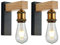 Martll Wandleuchte Innen Holz Vintage E27 Wandlampe Retro Industrial Wandbeleuchtung Innenbeleuchtung für Flur Landhaus Schlafzimmer Wohnzimmer Esstisch(2 Stücke)