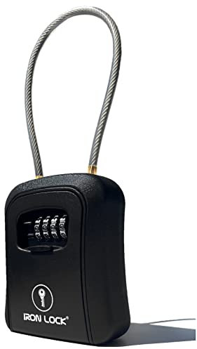 Iron Lock® - Cassetta di sicurezza portatile e montaggio a parete con cavo rimovibile per interni ed esterni, impermeabile, combinazione a 4 cifre con codice ripristinabile con interruttore A B chiave
