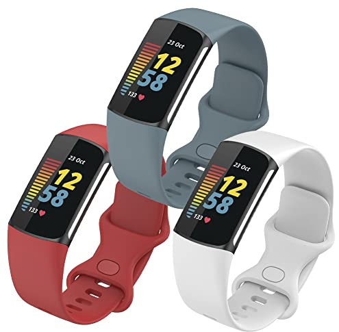 LiLuLa Bracelet pour Fitbit Charge 5 Bracelet femme, Bande en Silicone de Remplacement Reglables Sport Accessorie Compatible pour Montre Connectée avec Fitbit Charge 5 - Petit Lot de 3 couleurs