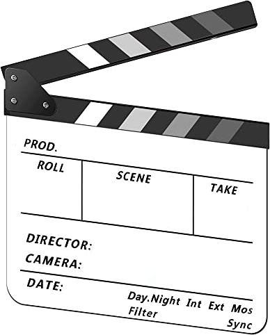Filmklappe, Szene Acryl Filmklappe,Film Requisiten Schwarz, Mit Kostenloses Kit, Regieklappe Farbstreifen, Film Klappe für Shoot Requisiten,Fernsehserie, Werbespots,Home Decoration,etc(Weiß-grau)