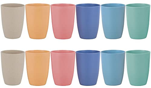 LuckyZone Unzerbrechlicher Weizenstrohbecher, 340 ml, wiederverwendbare Trinkgläser-Sets für Küche, Zuhause, spülmaschinenfest, BPA-frei und umweltfreundlich, 12 Stück/6 Farben