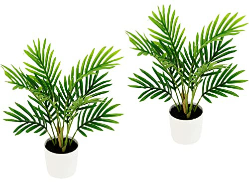 Flair Flower Phoenix Palme Tropische Kunstpflanze Mini Kleine Areca Design Pflanze mit Kunststoff-Topf Grünpflanze Arekapalme Kunstpalme Zimmerpalme für Büro Haus Wohnzimmer Hotel, 30 cm