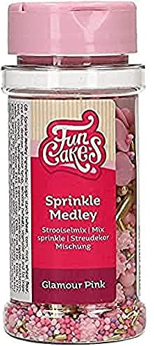 FunCakes Sprinkle Medley Glamour Pink, Rosa: Decorazioni di Zucchero, Sapore Delizioso, Ottime per Decorare Torte, Cupcake e Biscotti, Sprinkle Mix. 65 g.