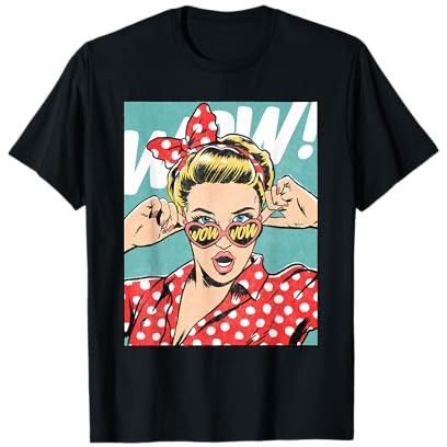 Wowsome! Damen Comic Pop Art T-Shirt Schwarz S EU 38.5/15 21cm Kurzarm Klassisch Graphic Classic Comic-Stil-Design für Pop-Art- und Comicbuch-Liebhaber