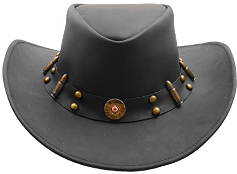 Cowboy Western Genuine Leather Australian Bush Outback Style Hat HL0010 Black