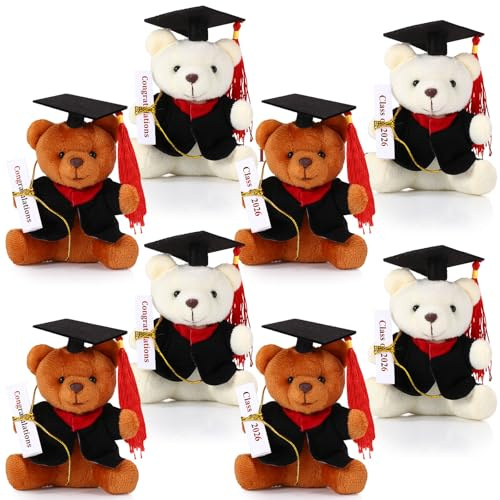 Harrycle 8 Pcs Mini Graduation Bear Stuffed Animals 4.7 Inch Tiny Plush Bear with Diploma and Hat for 2025 Graduation DIY Present Graduation Ceremony Party Decor Congratulation Gifts(Black Cap)