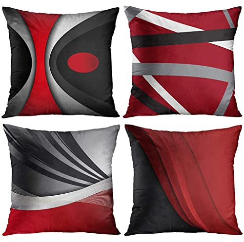 DILOXNSU Kissenbezug 45x45 Rot Grau Schwarz 4er Set Weich Deko Kissenbezüge Modern Kuschelig Dekokissen Kissenhülle Couchkissen Geometrisch Sofakissen Kissen Bezug Zierkissen Wohnzimmer Bett