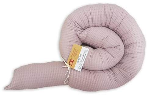 Schlangenmanufaktur® Baby Kuschelschlange Stillkissen Waffelpique Altrosa 210cm x13cm, Handgemacht in Bayern aus Öko-Tex® Materialien, Kopfschutz für Wickeltisch, Nackenrolle
