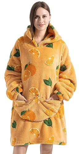 Ruiuzioong Übergroße Hoodie Decke Sweatshirt,Bequeme Decke Kapuzenpullover warmes Sweatshirt für Damen Herren Teenager Geschenk (Orange)