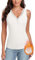 WOWENY Damen Tank Top mit Spitze Thermo Ärmellose Winter Thermohemd V-Ausschnitt Warme Vest Unterhemd Camisole Unterwäsche Fleece Shirt,Weiß,XL