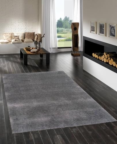 Rug Studios Teppich Calvi | Handgearbeitet | Farbe: Anthrazit; Größe: 120 x 180 cm | strapazierfähig und leicht zu reinigen | Wohnzimmer | Schlafzimmer