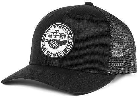 TROLL CO. CLOTHING Premium Snapback Mütze, Schwarz mit Gummi-Patch - Meshback, Einheitsgröße