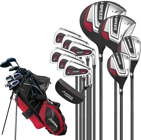 Jaffick Set completo di mazze da golf da uomo, 12 pezzi, include driver da golf #3 Fairway Woods, 4 & #5 ibrido, 6-9 ferri, lancio e cuneo di sabbia, putter e borsa con supporto da golf