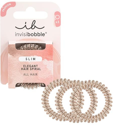 invisibobble Slim Bronze and Beads - Dünnes Haargummi bronze für Damen & Mädchen, ohne Abdrücke, hoher Komfort, hair-loving, wasserabweisend, ideal für feines Haar & Hochsteckfrisuren, 3 Stück