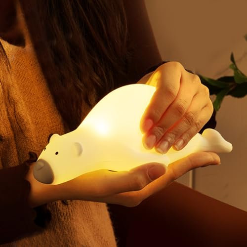 LED Nachtlicht Kinder, Flach Liegende Bär Nachtlicht, 3 Lichtmodi Nachtlicht Baby, USB Lade Nachttischlampe mit 30-Minuten-Timer und Touch-Steuerung, Kinderzimmer Dekor Schlaflichter, Babyzimmer Deko
