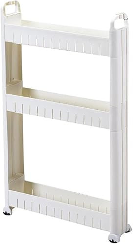 BAKUGO - Carro de Almacenamiento con Ruedas Delgado de 3 Niveles, Organizador de estantes móvil para Escritorio de lavandería de baño de Cocina, plástico, Blanco, Ancho 10 cm