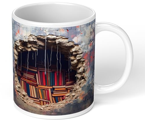 Print Maniacs 3D Bookshelf Ceramic Coffee Mug - Creative Design Library Shelf Cup - Gifts for Readers and Book Lovers