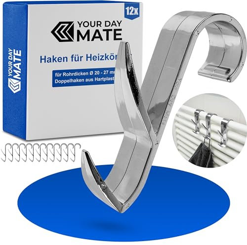 Ganchos multiusos para radiadores redondos, 12 pzs, cromo brillo, ganchos de radiador para grosores de tubo Ø 20 - 27 mm, ganchos de radiador de baño, gancho para toalla, colgador de toallero de barra