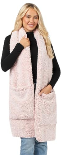 OHS Pocket Scarf for Women Teddy Fleece, Fluffy Warm Thermal Winter Ladies Scarf with Pockets Super Soft Cosy Hand Neck Warmer Long Scarf Gifts for Women Men, Blush Pink