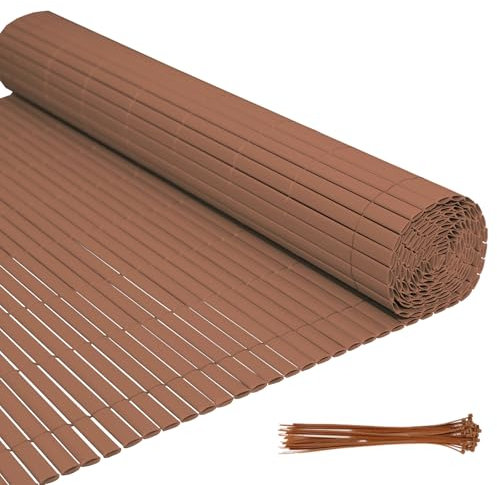 Eulenke PVC Sichtschutzmatte, 140 x 600cm Sichtschutzzaun mit Abschlussleiste, Windschutz Balkon Sichtschutz für Zaun Garten Terrasse, Braun