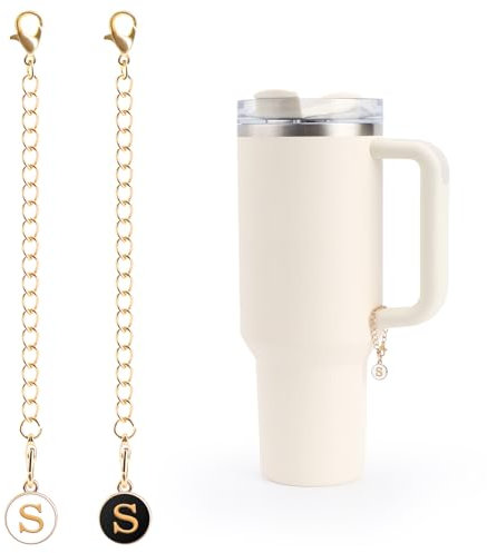 WALLFID 2Pcs Letter Charms Accessories for Stanley Cup,Letter Personalized Identification Charms for Water Cups,Capital ID/Name Letter Charm for Stanley Cup 30/40oz with Handle (black and white, B)
