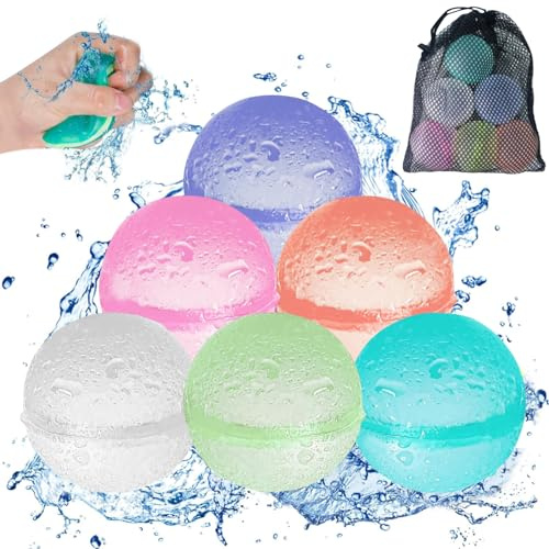 6 Stück Wasserballons Wiederverwendbar, Silikon Spritzbälle, Befüllbar | Wasserbälle und Wasserbomben Wasserball Set, Wasserpark, Sommer, Familienspiel, Party und Outdoor Aktivitäten
