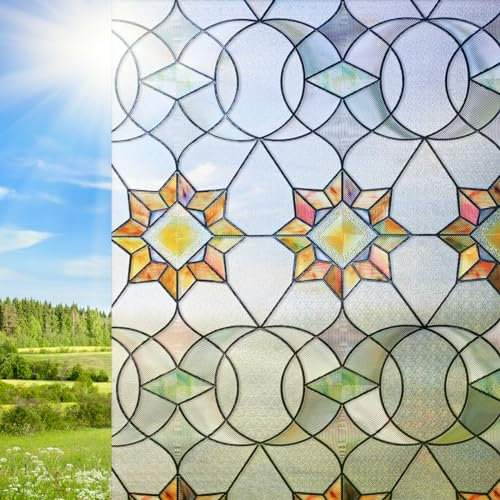 Homease 3D Dekorative Fensterfolie, Buntglas Sichtschutzfolie, UV-Schutz Blickdicht Glasmalerei, Berdickte Glasdekorfolie für Schlafzimmer, Badezimmer, Haustür, Statisch Haftend, Strukturglas 60x180cm