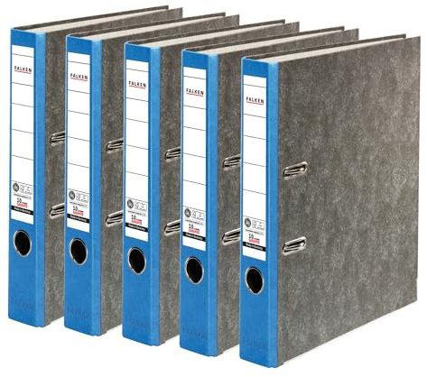Original Falken 5er Pack Recycling-Ordner Wolkenmarmor. Made in Germany. 5 cm schmal DIN A4 blauer Rücken Ringordner Aktenordner Briefordner Büroordner Pappordner CO2-Neutral Blauer Engel