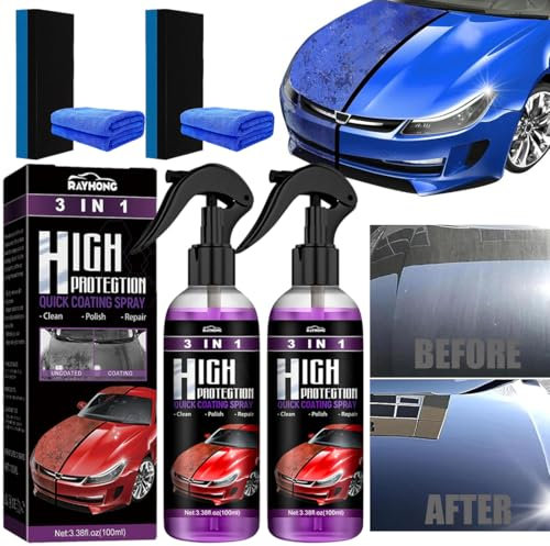 High Protection 3 en 1 Voiture Spray, Traitement Ceramique Voiture Polish Spray, Auto Crystal Coating Spray pour Nettoyant Voiture (200ML)