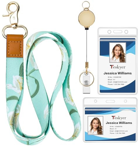 Teskyer Ausweishülle mit Band, Schlüsselband Ausziehbar, Wasserdicht, Kunststoff, Transparent, Reißverschluss, Weich, Weiße Lilie