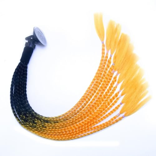 Whakano Motorrad Helm ZöPfe Abnehmbarer,Gradient Motorräder Helm Dekorieren Perücke mit Saugnapf,Motorradhelm Braids,Geflochtener Pferdeschwanz Haarschmuck,für Motorrad Fahrrad,Schwarz Orange