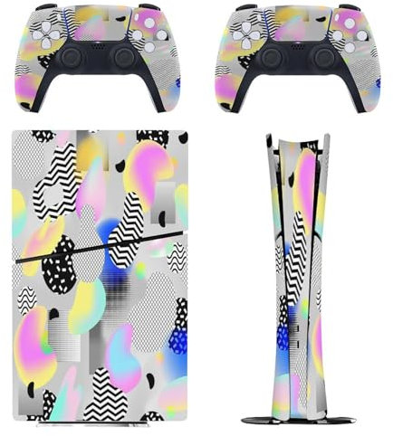 Retro 80er Jahre Memphis kompatibel mit PS5 Slim Konsole Skin und Controller Digital Edition Skins Set, präzise Passform und einfache Installation