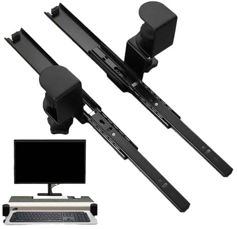 Fruusv C-Clamp Mount Keyboard Tray, Keyboard Tray with Slider Rail, Pull Out Keyboard Holder Track, Adjustable Under Desk Keyboard Rail, Under Desk Keyboard Slide Tray