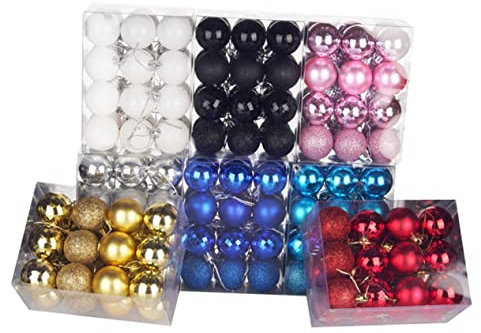 OFFSCH 24 Stück Weihnachtskugeln Kunststoff 4cm Weihnachtsbaumanhänger Dekokugeln zum Aufhängen Schwarz Glänzend mit Glitzer für Weihnachtsdeko Innen und Außen