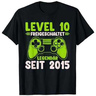 Zocker Stylez Gamer Geburtstag Geschenke 2025 - Level 10 Freigeschaltet T-Shirt für Jungen Gamer, 10 Jahre alt, Schwarz, S, Kurzarm, Klassische Passform, Pullover, Herren, Damen, Unisex Kinder