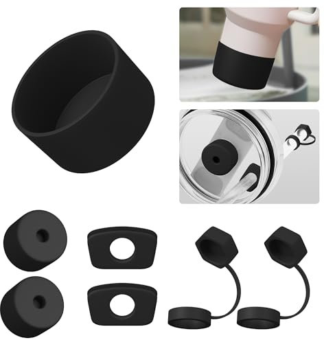 Nearockle 7 unidades de silicona para pajita y protección del suelo, compatible con vasos Stanley Cup H2.0, 850 ml, accesorios de 1,2 l (negro)