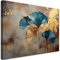 Feeby Leinwandbild - Bilder Wohnzimmer - Ginko Blumen Natur Gold - 60x40 cm 1tlg - Deko Schlafzimmer - Wanddekoration - Aesthetic - Groß Moderne Bild - Foto auf Leinwand