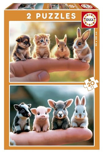Educa - Lot de 2 Puzzles pour Enfants avec 20 pièces. Bébés Animaux. Dimensions : 28 x 20 cm. Recommandé à partir de 4 Ans (20221)