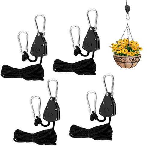 Seilratsche mit Haken 4 Stück Seilspanner 2M 1/8 Zoll Einstellbare Seil Ratsche Grow Zubehör Seilzug für Sonnensegel Grow Lampe