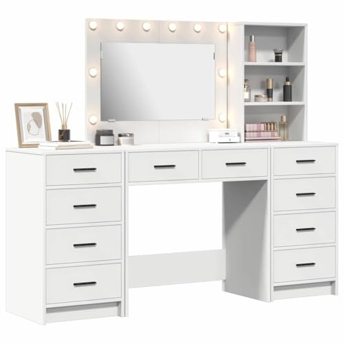 vidaXL Schminktisch 3 STK. Weiß 78,5 x 41 x 135 cm Holzwerkstoff | Geräumiges Design für organisierte Essentials, LED-Schminklichter für perfektes Make-up,