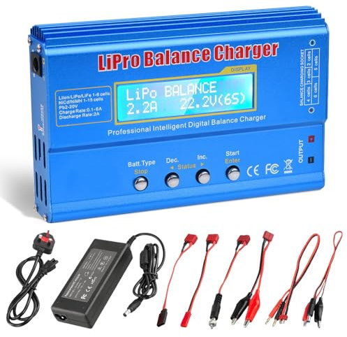 Lipo Battery Charger, 80W 6A Lipo Balance Charger, RC Battery Charger with Power Cord, Airsoft Battery-charger, Imax b6 Recharger with AC Power Adapter for Li-ion, NiMh, Li-Fe, NiCd, Pb