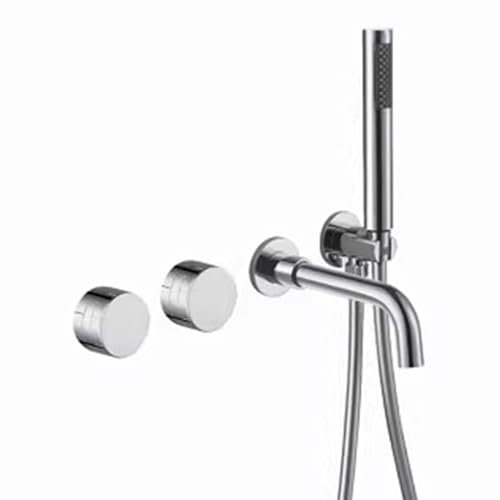 Concealed Bath Mixer Tap Wall Mounted 2 Functions Hot and Cold Brass Split Type Mixer Bath Tap with Handheld Shower Chrome