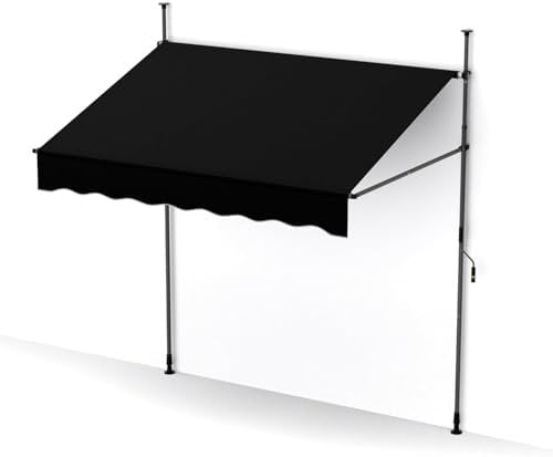 FANTASK 300CM Klemmmarkise mit Handkurbel, UV-beständig Balkonmarkise ohne Bohren, Höhenverstellbar(Schwarz)