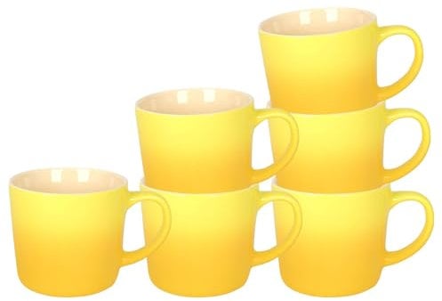 Argon Tableware 330ml New Bone China Ombre Mugs - Yellow - 6X Colourful Glazed Fine Ceramic Stoneware Pottery Coffee Tea Cup Set | Microwave & Dishwasher Safe
