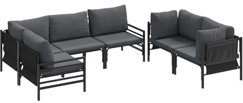 vidaXL Garden Sofa Set with Cushion 6 pcs Anthracite Steel, Discover Outdoor Living, Garden Set, Terrace Furniture, Cushioned Lounge, Patio Seating, and Comfort for Relaxing Evenings